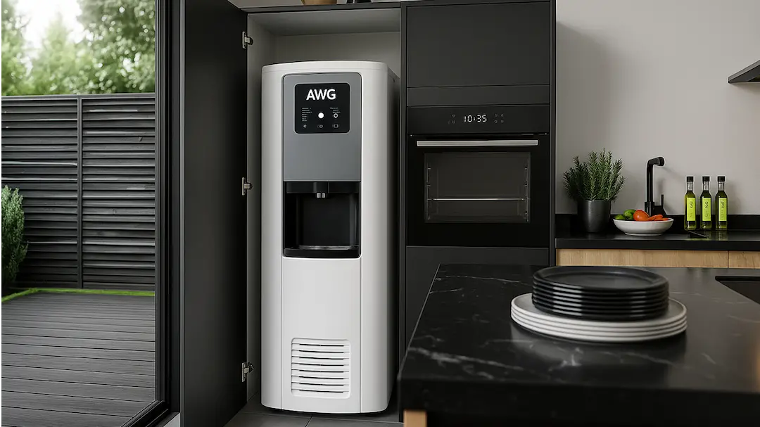 Un générateur d'eau atmosphérique installé dans un cuisine d'une maison moderne.